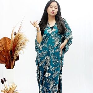 0136/ Dark Teal Long Kaftan, Rayon Viscose Material